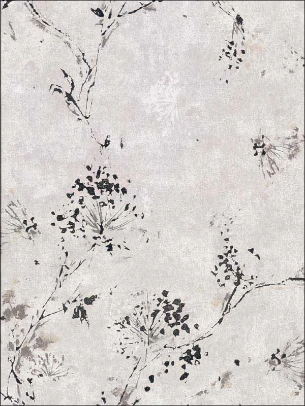 Misty Distressed Dandelion Grey Wallpaper for Neutral Living Rooms or Hallways | Brewster - Shop Safe in Houston Wallpapering grey patterned wallpaper for bedroom by Brewster