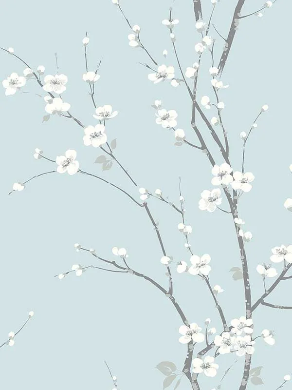 Monterey Floral Branch Sky Blue Wallpaper for Living Rooms or Accent Walls | a Street Prints - Shop Safe in Houston Wallpapering sky blue floral wallpaper for bedroom by A Street Prints