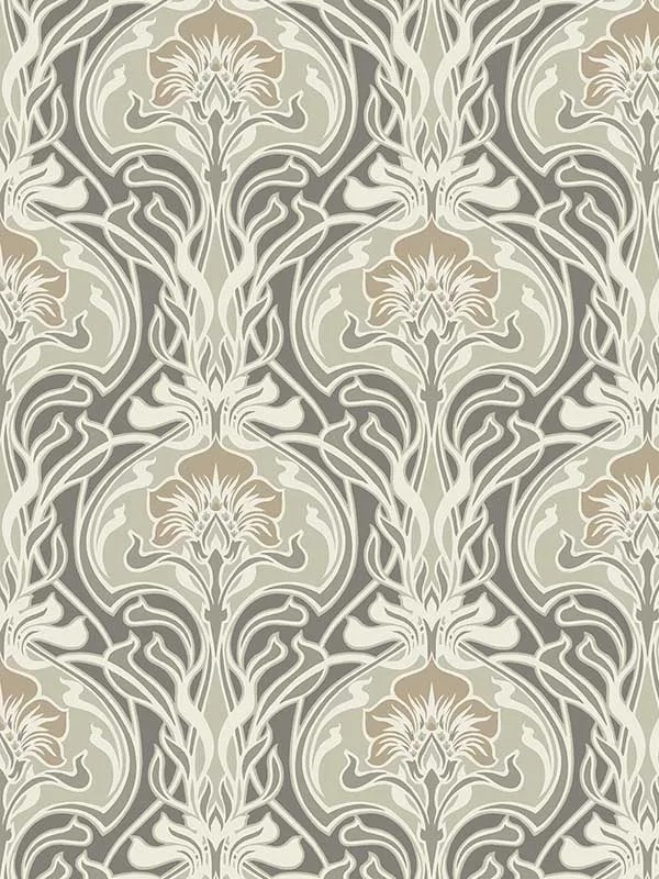 Curated visual reference: Picture Idea: Mucha Botanical Ogee Dark Grey Wallpaper For Living Rooms Or