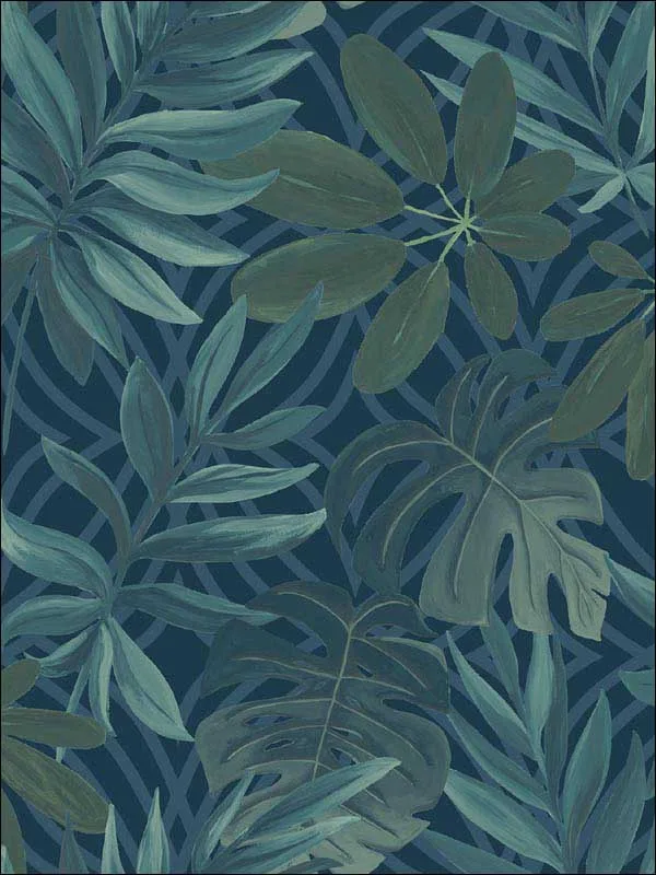 Nocturnum Leaves Dark Blue Wallpaper for Living Rooms or Entryways | Brewster - Shop Safe in Houston Wallpapering dark blue patterned wallpaper for bedroom by Brewster
