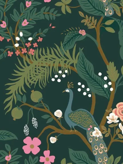 emerald patterned wallpaper for bedroom by Rifle Paper Co