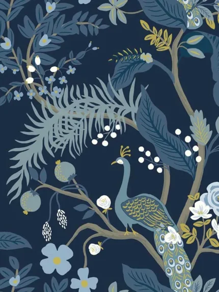 navy patterned wallpaper for bedroom by Rifle Paper Co