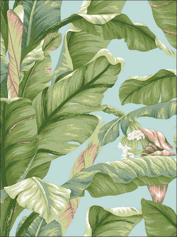 Psw1036rl Banana Leaf Peel and Stick Blue and Green Wallpaper for Bedrooms or Cozy Reading Corners | York - Shop Safe in Houston Wallpapering blue and green botanical wallpaper for bedroom by York