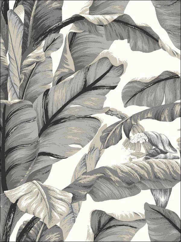white and black botanical wallpaper for bedroom by York