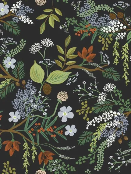 black patterned wallpaper for bedroom by Rifle Paper Co