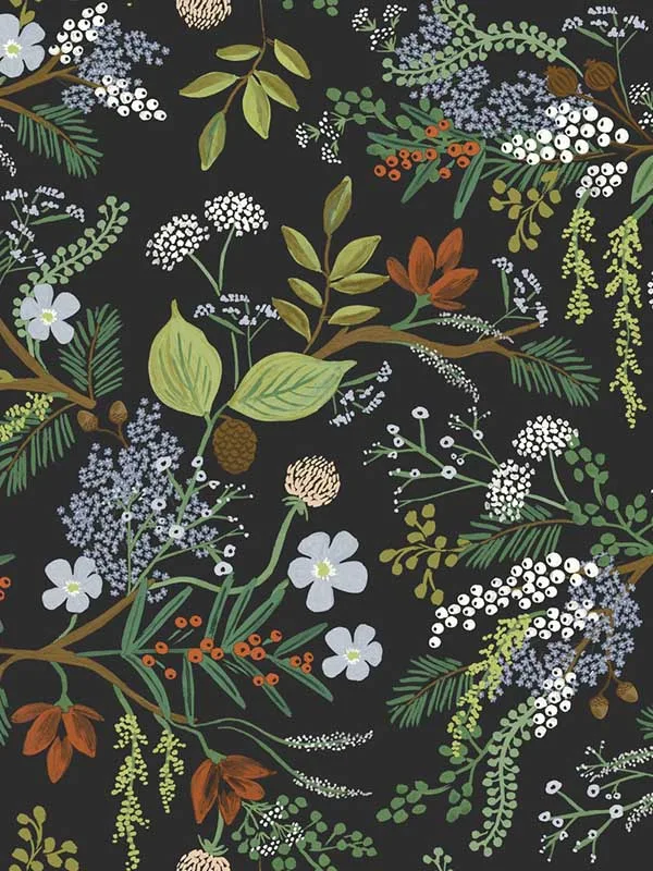 black patterned wallpaper for bedroom by Rifle Paper Co