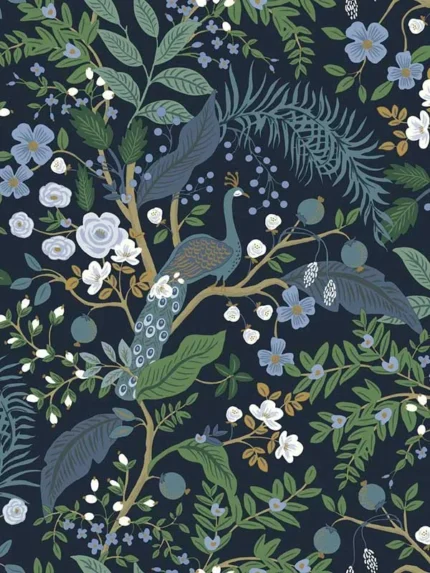 navy patterned wallpaper for bedroom by Rifle Paper Co