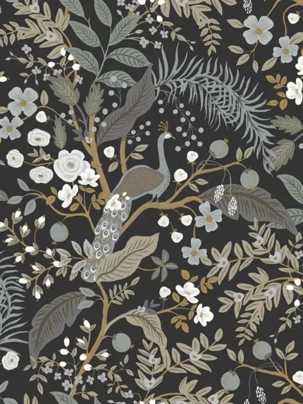 black patterned wallpaper for bedroom by Rifle Paper Co