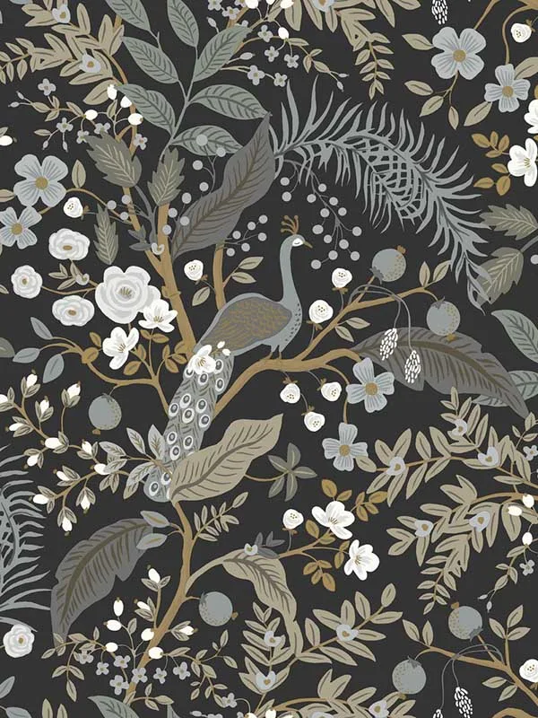 black patterned wallpaper for bedroom by Rifle Paper Co