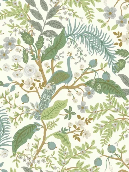 white patterned wallpaper for bedroom by Rifle Paper Co