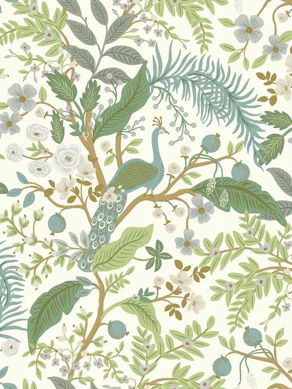 white patterned wallpaper for bedroom by Rifle Paper Co
