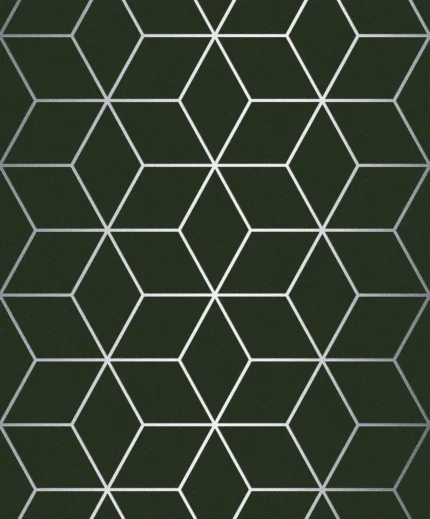 Rain Geometric Wallpaper by Wow - Modern in Forest Green with Silver