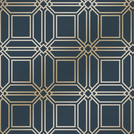 Rain Geometric Wallpaper by Wow - Premium in Navy with Gold