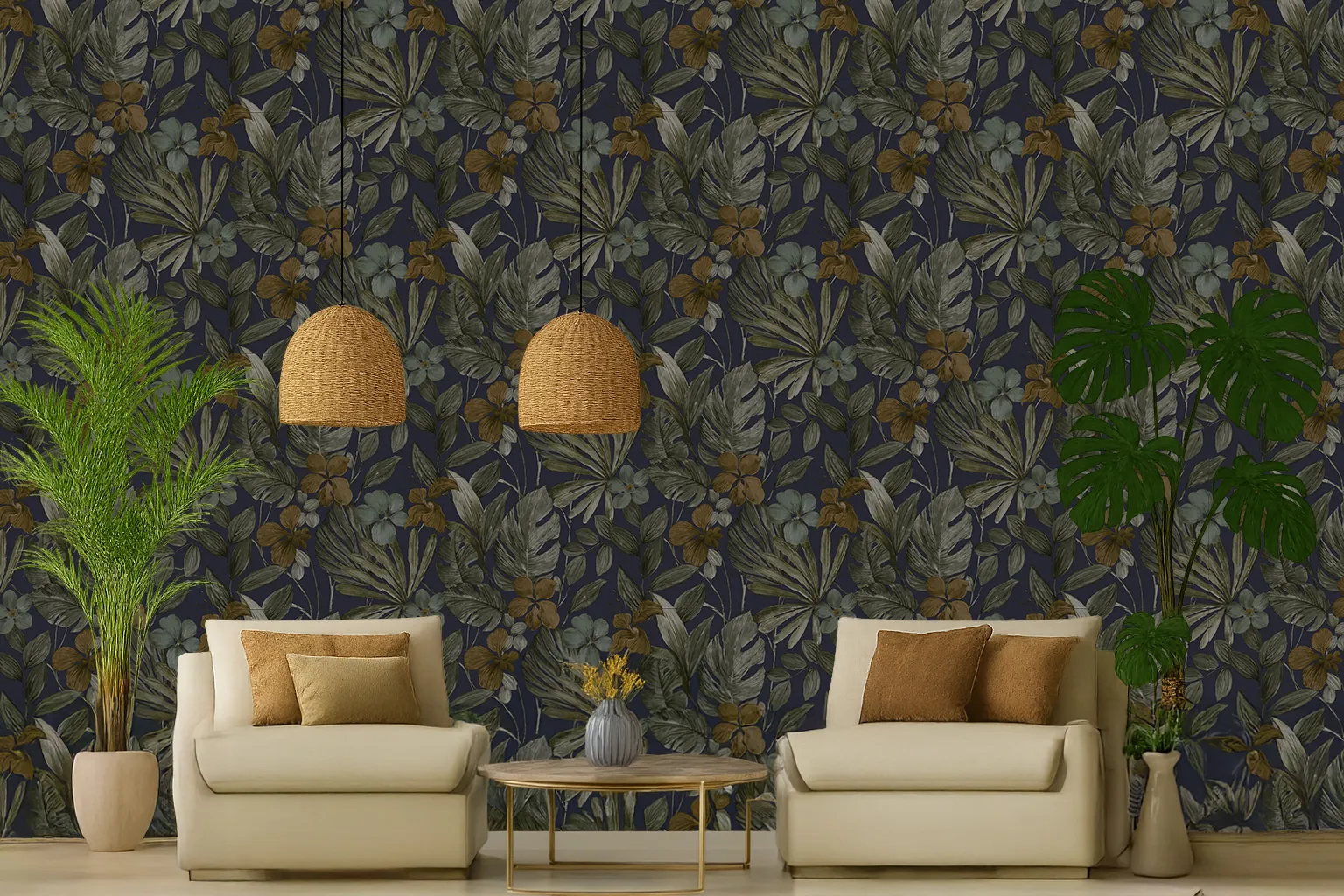 afra-103-copia Afra Botanical Wallpaper by Wow - Premium in Navy with Olive - Image 1