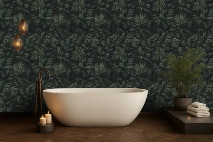 Afra Botanical Wallpaper by Wow - Premium in Dark Green with Black