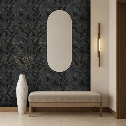 Afra Botanical Wallpaper by Wow - Premium in Charcoal with Dark Gray