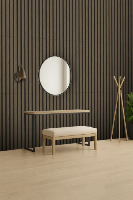 Afra Stripe Wallpaper by Wow - Modern in Walnut with Charcoal