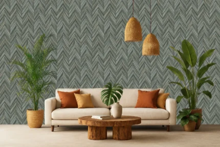 Bosco Geometric Wallpaper by Wow - Modern in Teal with Olive