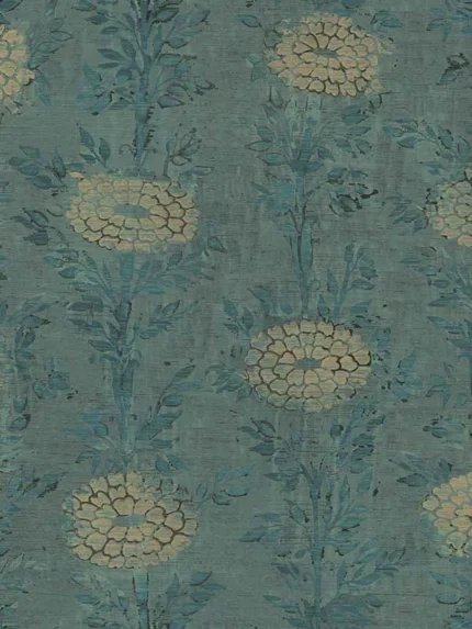 teal green and gold patterned wallpaper for bedroom by Ronald Redding