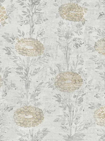 white and gold patterned wallpaper for bedroom by Ronald Redding
