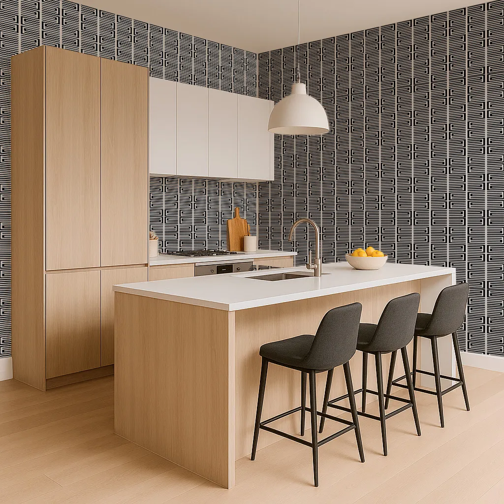 fs-gf-052 Rain Geometric Wallpaper by Wow - Modern in Black with Light Gray - Image 1