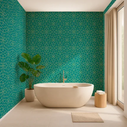 Rain Geometric Wallpaper by Wow - Premium in Teal with Gold