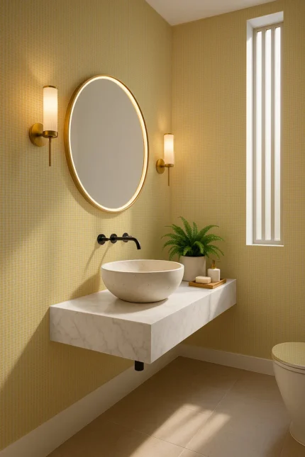 Rain Geometric Wallpaper by Wow - Modern in Mustard with White
