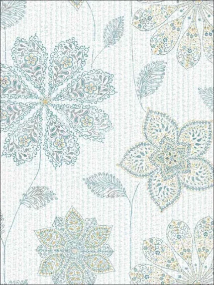 blue green floral wallpaper for bedroom by Brewster