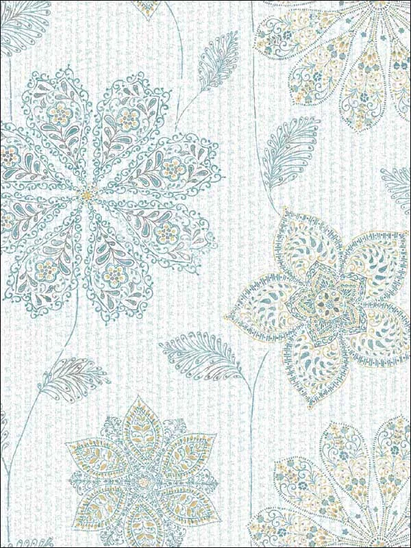 blue green floral wallpaper for bedroom by Brewster