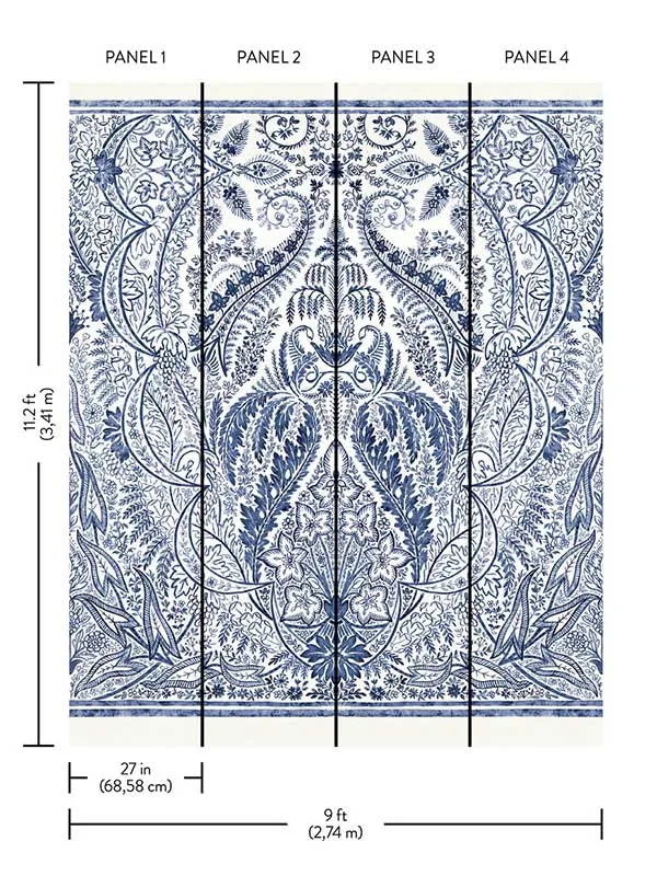 blue damask wallpaper for dining room by York