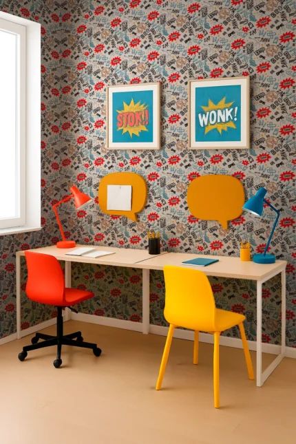 Kids Abstract Wallpaper by Wow - Premium in White with Red