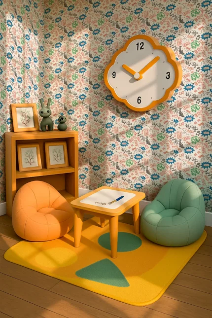 Kids Abstract Wallpaper by Wow - Premium in White with Blue