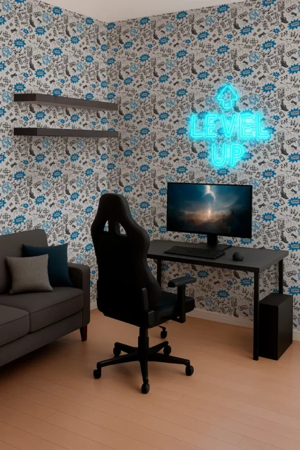 Kids Abstract Wallpaper by Wow - Premium in Light Gray with Blue