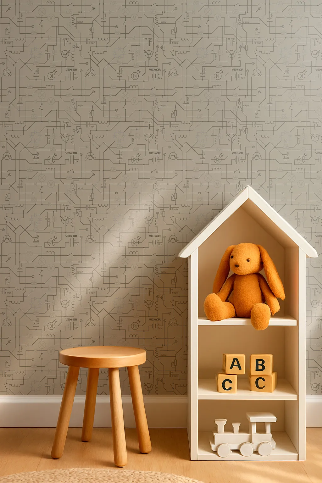 kd303 Kids Geometric Wallpaper by Wow - Modern in Beige with Charcoal - Image 1