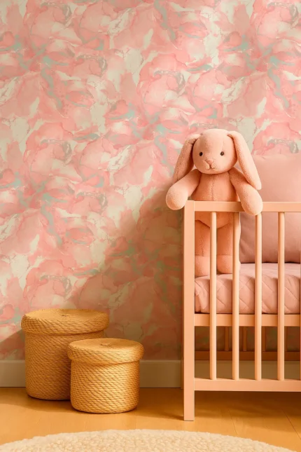 Kids Abstract Wallpaper by Wow - Premium in Coral with Light Gray
