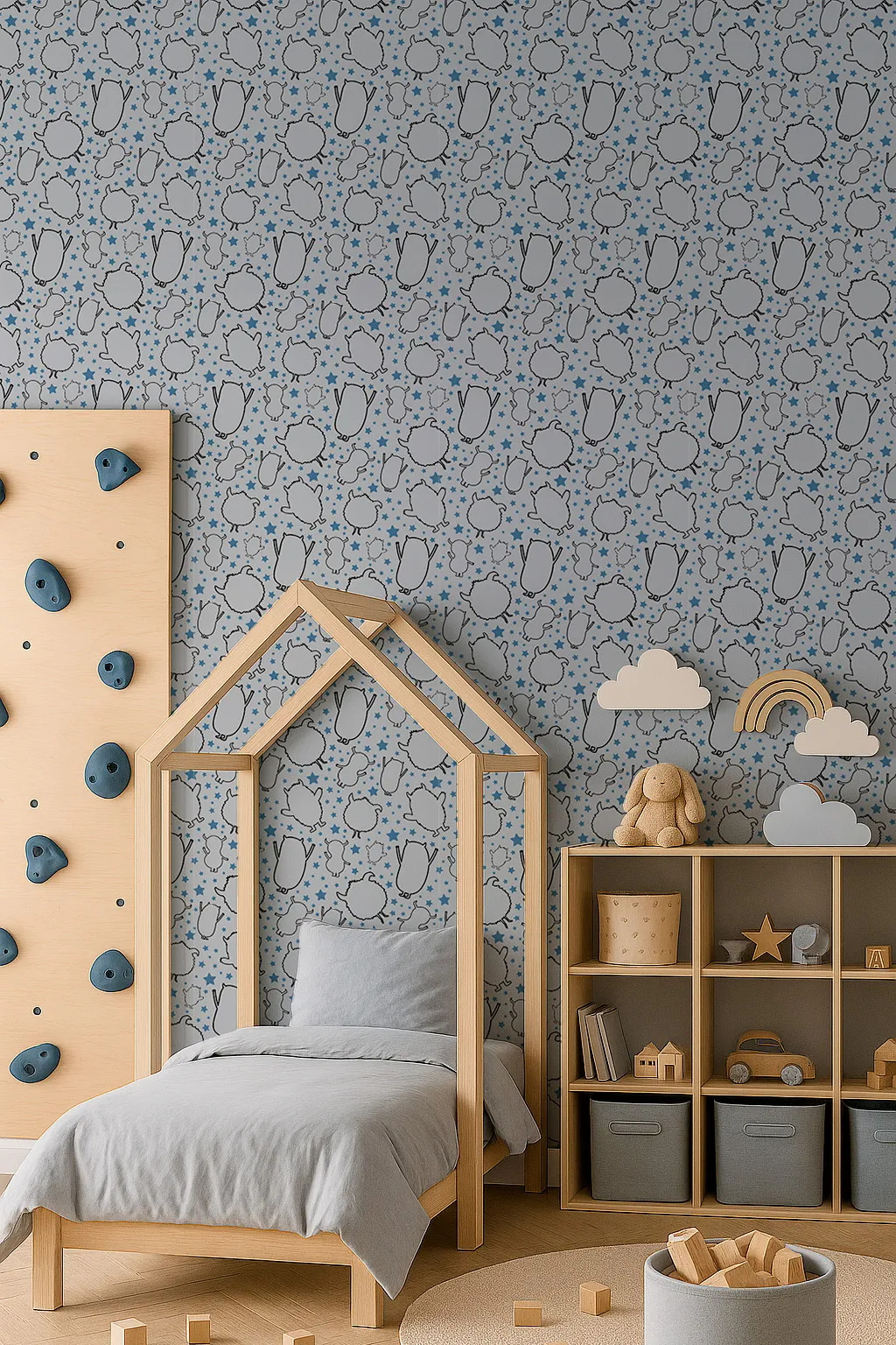kd703 Kids Wallpaper by Wow - Premium in Light Gray with Blue - Image 1