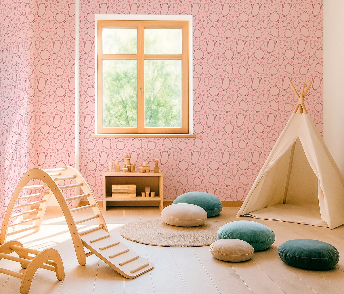 kd704 Kids Abstract Wallpaper by Wow - Premium in Pink with Light Pink - Image 1