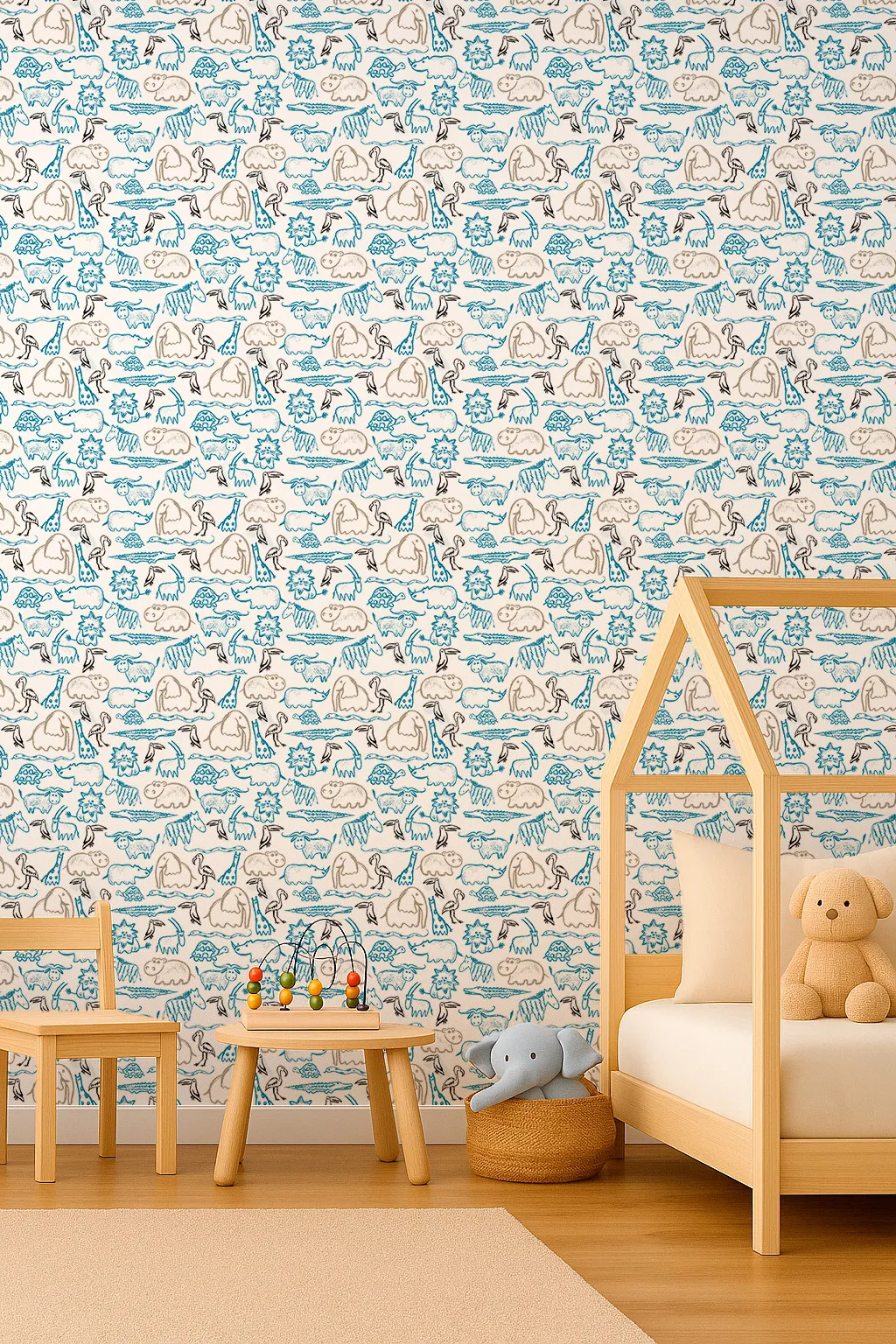 kd801 Kids Wallpaper by Wow - Premium in Beige with Sky Blue - Image 1