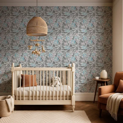 Kids Wallpaper by Wow - Premium in Light Gray with Sky Blue