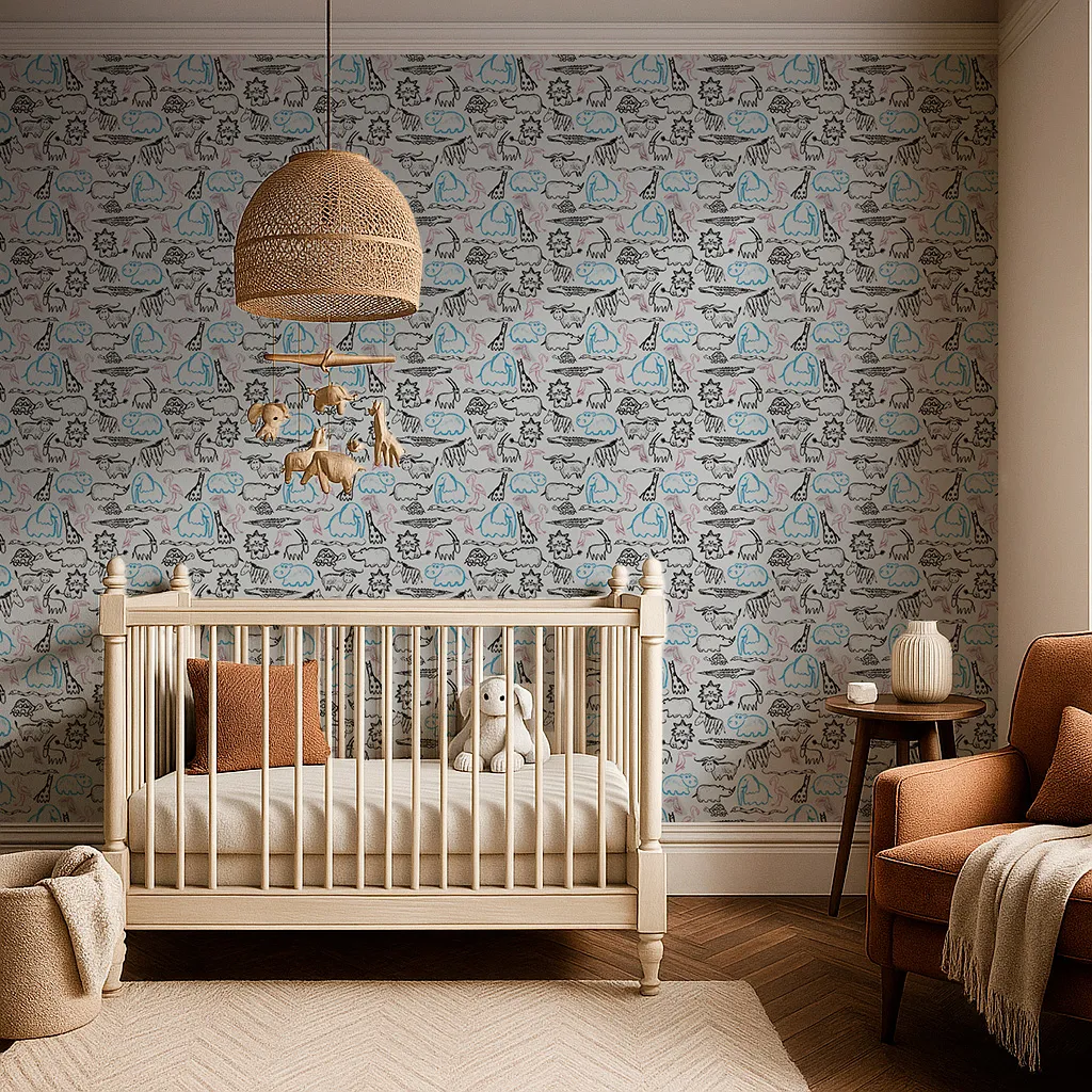 kd802 Kids Wallpaper by Wow - Premium in Light Gray with Sky Blue - Image 1
