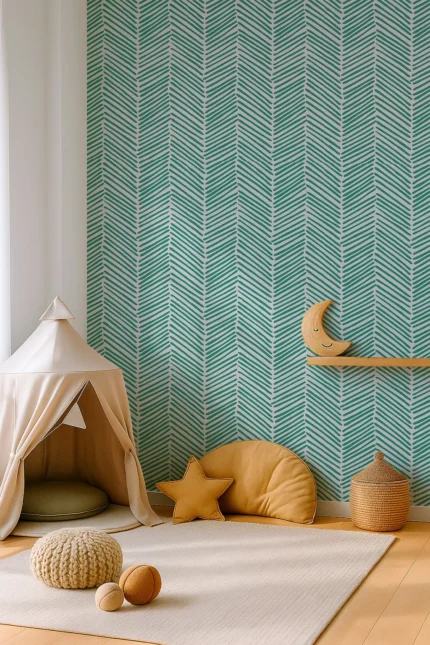 Kids Geometric Wallpaper by Wow - Modern in Teal with White