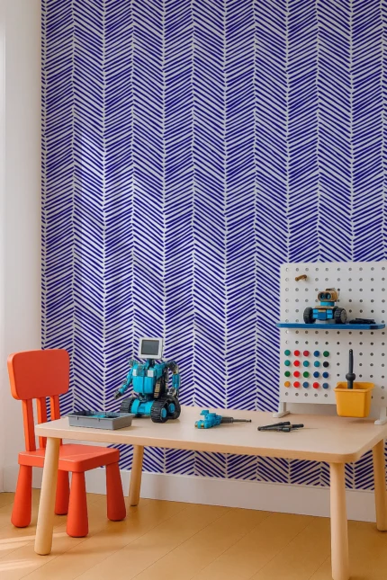 Kids Geometric Wallpaper by Wow - Modern in Indigo with Light Gray