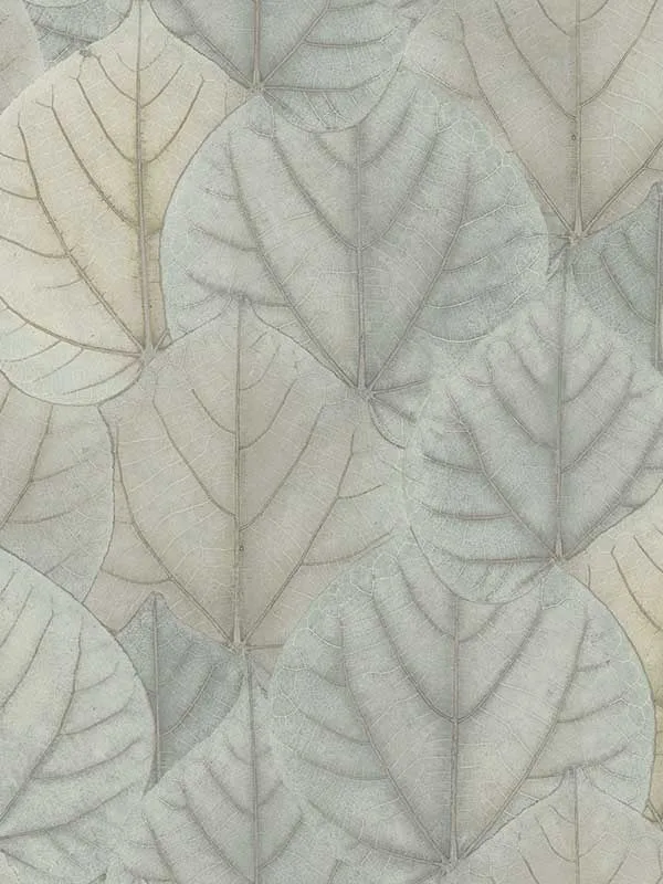 blue and taupe botanical wallpaper for bedroom by Candice Olson