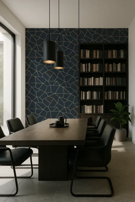 Rain Geometric Wallpaper by Wow - Modern in Navy with Beige