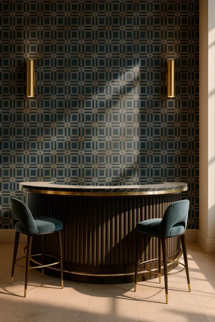 Rain Geometric Wallpaper by Wow - Premium in Navy with Gold