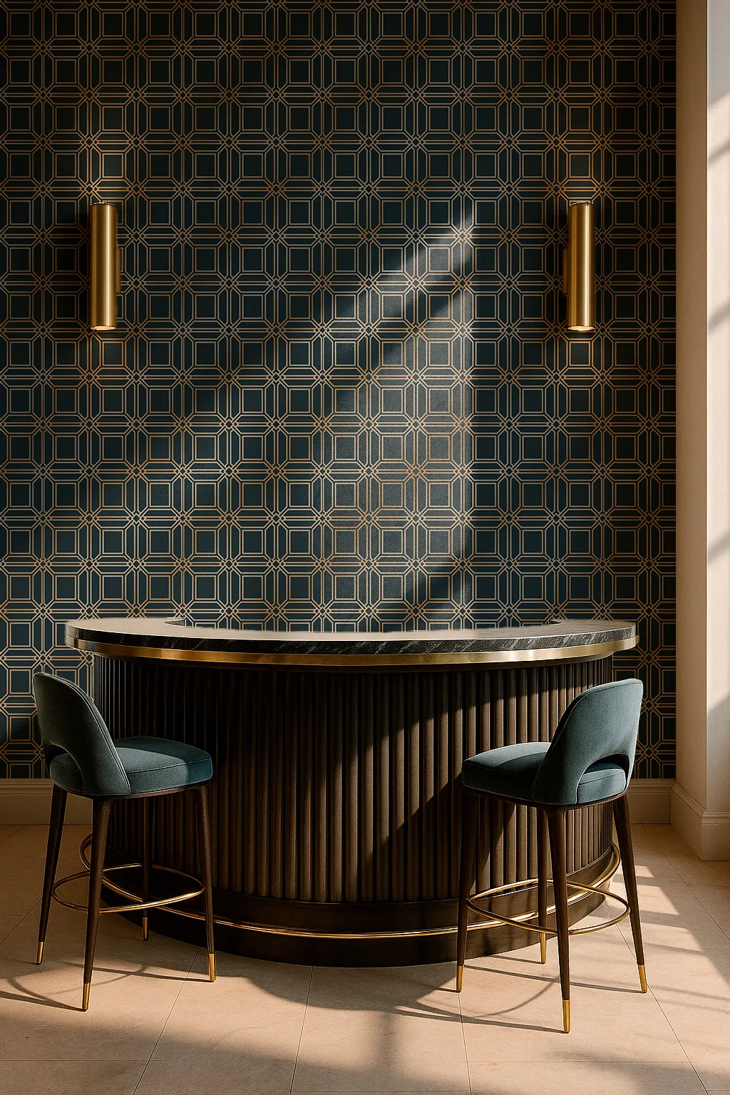 m19604 Rain Geometric Wallpaper by Wow - Premium in Navy with Gold - Image 1