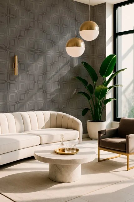Rain Geometric Wallpaper by Wow - Modern in Charcoal with Light Gray
