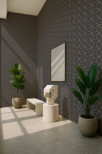 Rain Geometric Wallpaper by Wow - Modern in Charcoal with Beige