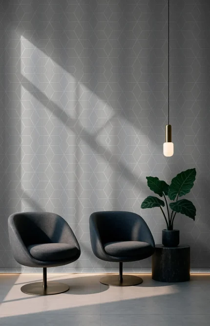 Rain Geometric Wallpaper by Wow - Modern in Light Gray with Charcoal