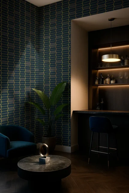 Rain Geometric Wallpaper by Wow - Modern in Navy with Gold